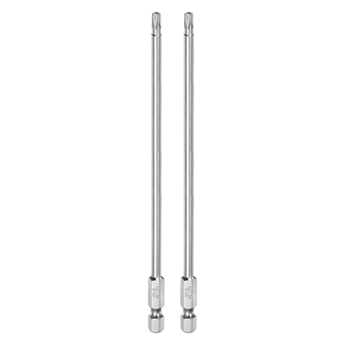 HARFINGTON 2pcs T20 Security Torx Bit 1/4" Hex Shank 6" Long S2 Steel Magnetic Tamper Resistant Star Bits Screwdriver Torx Head with Hole for Driver Drill Bits Remove Fastening Screws - size: T20