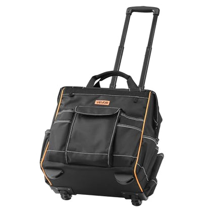 VEVOR 15" Rolling Tool Bag, 110 lbs Load Capacity, 25 Pockets Heavy Duty Roller Tool Bag on Wheels, Adjustable Telescoping Handle & Stable Base, Toolbag Organizers w/Wheels for Construction, Mechanic - size: 15 in