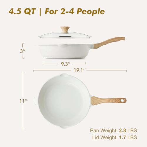 SENSARTE Nonstick Frying Pan Skillet with Lid 3.5/4.5/5QT, Ceramic Saute Pan,Deep Fring Pan Non-toxic Cooking Pot, Stay-cool Handle, Induction Compatible, PFAS Free - color: Ceramic White, size: 11-inch/4.5QT