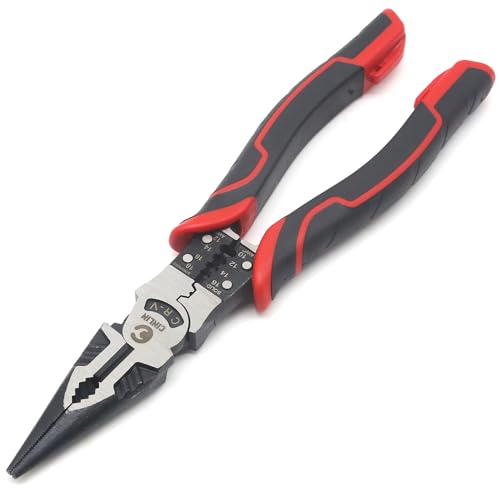 6-in-1 Needle Nose Pliers, 9" Multipurpose Long Nose Pliers with Wire Stripper/Crimper/Cutter Function, Heavy Duty Multifunctional Electrician Pliers for Crimping, Stripping, Shearing,etc.