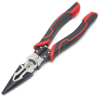 6-in-1 Needle Nose Pliers, 9" Multipurpose Long Nose Pliers with Wire Stripper/Crimper/Cutter Function, Heavy Duty Multifunctional Electrician Pliers for Crimping, Stripping, Shearing,etc.