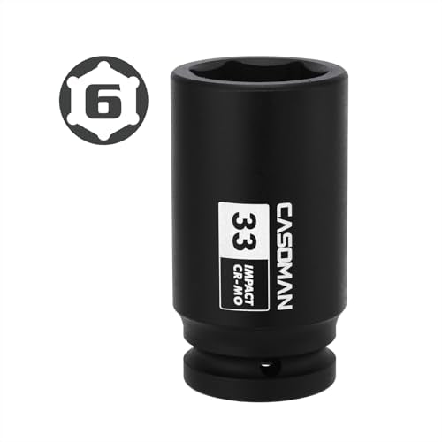 CASOMAN 3/4" Drive 33 mm Axle Nut Impact Socket, CR-MO, 6 Point Deep Impact Socket (33MM) for Easy Removal of Axle Shaft Nuts - size: 3/4-Inch Drive