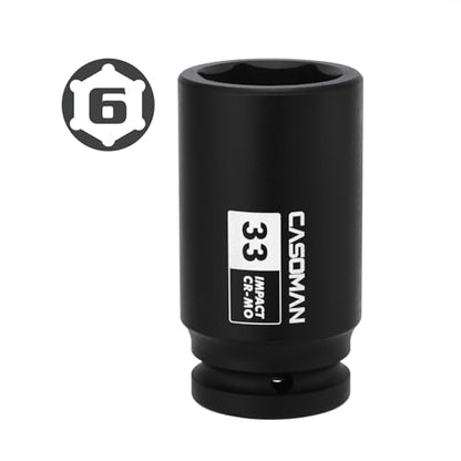 CASOMAN 3/4" Drive 33 mm Axle Nut Impact Socket, CR-MO, 6 Point Deep Impact Socket (33MM) for Easy Removal of Axle Shaft Nuts - size: 3/4-Inch Drive