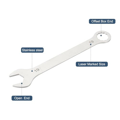 HARFINGTON 2Pcs Super Thin Combination Wrench 19mm Metric 12-Point Box and Open End Stainless Steel Double Ended Spanner Tool for Automotive Pipe Furniture Machinery DIY Repair, Silver - size: 19mm