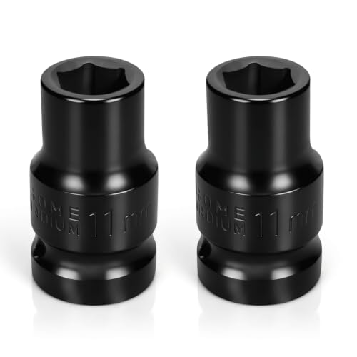 2PCS 11mm Impact Socket 1/2" Drive, 6 Point Metric Shallow Socket, CR-V Steel Heavy Duty Impact Wrench Socket for Automotive Repair - size: 11mm