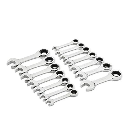 GEARWRENCH 14 Pc. 12 Point Stubby Ratcheting SAE/Metric Combination Wrench Set - 85206 - size: 10mm 11mm 12mm 13mm 14mm 15mm 18 mm
