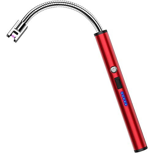 RONXS Electric Candle Lighter, Windproof Rechargeable Long Lighters, Red | Flameless Plasma Arc, Safety Lock, Battery Display with Type C Cable, Flexible Neck for Candles Grill BBQ Camping Fireplace - color: B-red