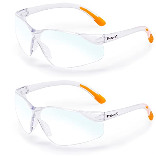 ProtectX Safety Glasses for Men & Women, Safety Sunglasses with Anti-Fog Scratch Resistant Lenses, Non-Slip Grips, ANSI Z87.1 - color: Olympus Blue Light 2 Pk