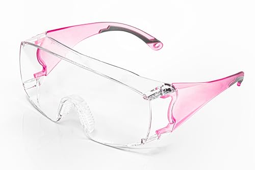 Koziface Safety Glasses for Men and Women White Blue Pink Over Eye Glasses Prescription Anti Fog Clear Lens Side Shields C31 - color: Pink