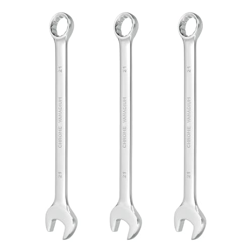 HARFINGTON 3Pcs Combination Wrench 21mm Metric 12-Point Box and Open End CR-V Steel Double Ended Spanner Tool for Automotive Pipe Furniture Machinery DIY Repair, Silver White - size: 21mm
