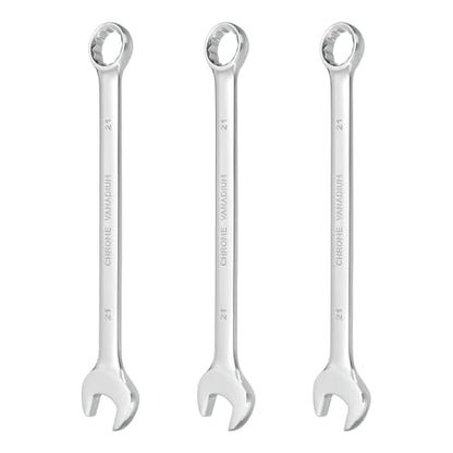 HARFINGTON 3Pcs Combination Wrench 21mm Metric 12-Point Box and Open End CR-V Steel Double Ended Spanner Tool for Automotive Pipe Furniture Machinery DIY Repair, Silver White - size: 21mm