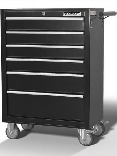 6-Drawer Rolling Tool Chest with Locking Wheels & Drawers, 13" D x 24.2" W x 36.6" H Mobile Tool Storage Cabinet, Heavy-Duty Garage Organizer with Ergonomic Handle - color: Black and White