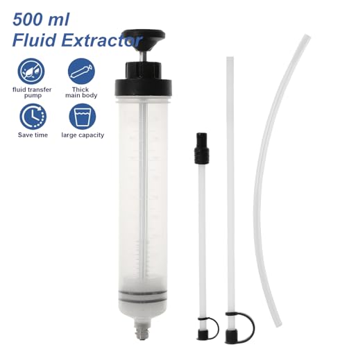 500ml Fluid Extractor & Manual Automotive Fluid Extractor Pump Oil Syringe with Suction Hose and Extension Tubes for Efficient Oil Change, Fuel Transfer Fluid Syringe (500ml) - size: 500ml