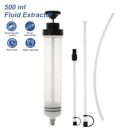 500ml Fluid Extractor & Manual Automotive Fluid Extractor Pump Oil Syringe with Suction Hose and Extension Tubes for Efficient Oil Change, Fuel Transfer Fluid Syringe (500ml) - size: 500ml