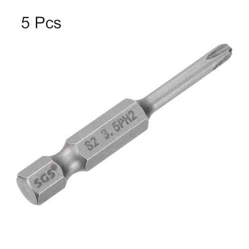 HARFINGTON 5pcs #2 Phillips Screwdriver Bit PH2 1/4" Hex Shank 2" (50mm) Long Magnetic S2 Steel Industrial Grade Screw Driver Bit Cross Head Electric Drill Bits 0.138" (3.5mm) Rod - size: PH2 x 50mm x 3.5mm