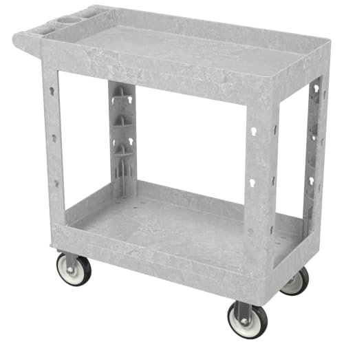 Large Garage Plastic Utility Cart, Heavy Duty 2 Shelf Tool Cart Service Cart Rolling Push Carts with Ergonomic Handle 5" Swivel Casters. - color: Gray, size: 34 x 17 Inch