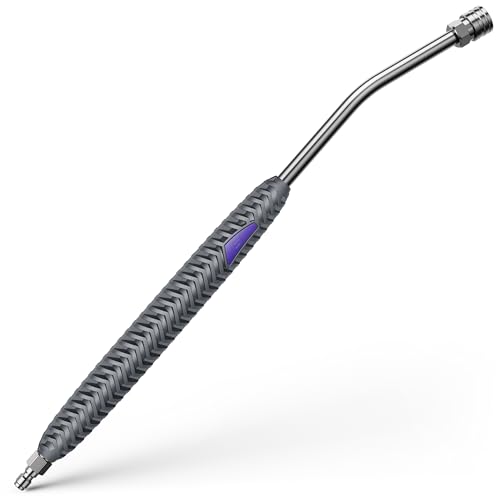 Pressure Washer Extension Wand, Pressure Washer Wand 1/4 Quick Connect | 304 stainless steel, 21 in, 20 degree angled end, anti-slip ribbed grip, 1/4 quick connect, 5000 PSI, 12 GPM - color: Dark Gray