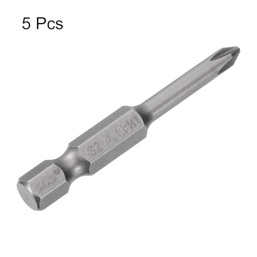 HARFINGTON 5pcs #1 Phillips Screwdriver Bit PH1 1/4" Hex Shank 2" (50mm) Long Magnetic S2 Steel Industrial Grade Screw Driver Bit Cross Head Electric Drill Bits 0.157" (4mm) Rod - size: PH1 x 50mm x 4mm