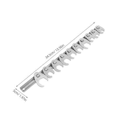 FUOYLOO 10pcs 3/8-inch Metric Ratcheting Open-end Wrench Set with Quick-release Swivel Head, Silver Flare Nut Crowfoot Wrenches for Automotive Repair and Maintenance