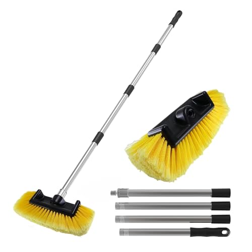 Five-Sided Car Wash Brush with 56" Long Handle | Car Wash 12" Dip Soft Five-Sided Brush | No Scratch Soft Bristle Brush for Car, RV, Boat, Solar Panel House Siding, Snow, Floors Washing - size: 12"