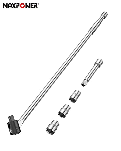 MAXPOWER 1/2-Inch Drive 24" Breaker Bar with 125mm Extension Bar, and 3- piece Sockets Including 17 mm, 19 mm, and 21 mm - style: 24" Flexible drive