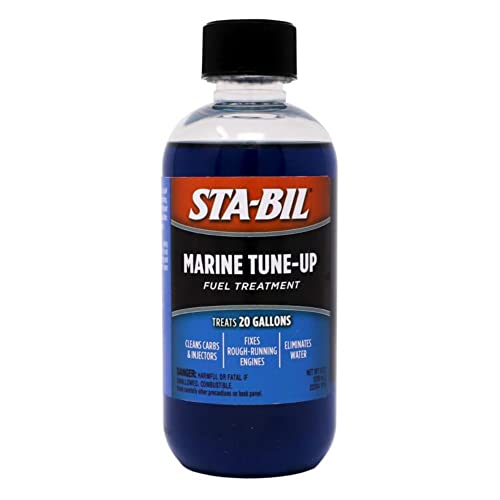 STA-BIL Marine Tune-Up Fuel Treatment – Cleans Carburetors and Injectors – Fixes Rough Running Engines – Eliminates Water – Treats up to 20 Gallons – 8 oz. (22313), Blue, 8oz | Treats 20 gallons. Cleans fuel systems, removes water, and restores performanc