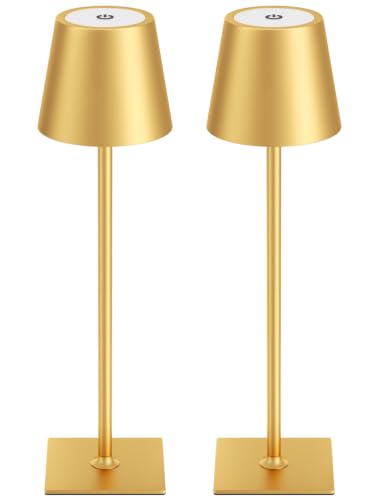 Kakanuo Gold Cordless Rechargeable Table Lamp 5000mAh Battery Operated Lamps, 3 Colors Stepless Dimming Touch Lamp for Living Room, Kitchen Counter, Dining, Outdoor Patio, 2 Pack - color: Gold 1, size: 2 Pack 14in - Up and Down Light