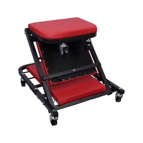 Mechanic Creeper, Foldable Z Creeper 2-in-1 Rolling Folding Car Creeper & Seat, Automotive Low Profile Creeper with 6 Pcs Swivel Casters in Garage/Shop, 300 lbs Capacity (Red,40") - color: Red, size: 40"