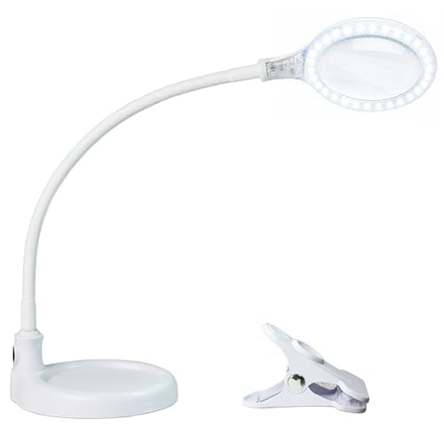 Brightech LightView Pro Flex 2 in 1 Magnifying Desk Lamp, 1.75x Light Magnifier, Adjustable Gooseneck Magnifying Glass with Light for Crafts, Reading, Close Work - color: White, size: 3 Diopter (1.75x)