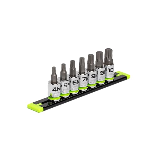 GRIPEDGE HEX Bit Socket Set | 7-PC - 3/8'' Drive Short Metric RPT Hex Driver Set | Sizes 4MM - 10MM | Made With S2 Steel | Includes Premium Aluminum Storage Rail |