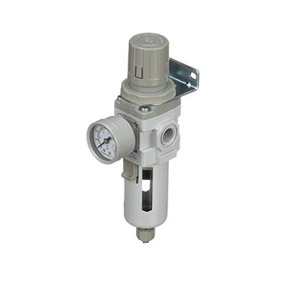 PneumaticPlus SAW300-N03BG Compressed Air Filter Regulator Piggyback Combo 3/8" NPT - Poly Bowl, Manual Drain, Bracket, Gauge - style: Poly Bowl - Manual Drain
