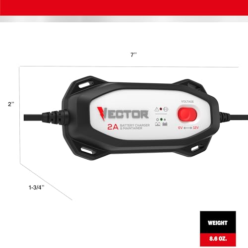 Vector VECBC2 2 Amp Battery Charger/Maintainer with 6V/12V Selector - size: 2 Amp