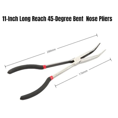 11-Inch Long Reach Needle Nose Pliers, 45-Degree Bent Nose Pliers for Hard to Reach Narrow Spaces