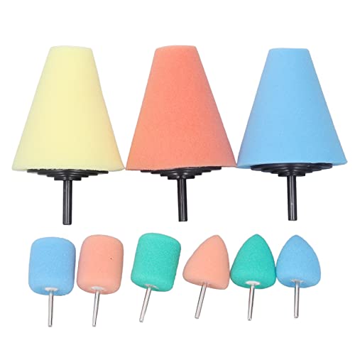 Sponge Polishing Wheel, 9Pcs Car Drill Polishing Cone, Metal Polish Sponge Buffing Ball for Automotive Car Wheel Hub Care