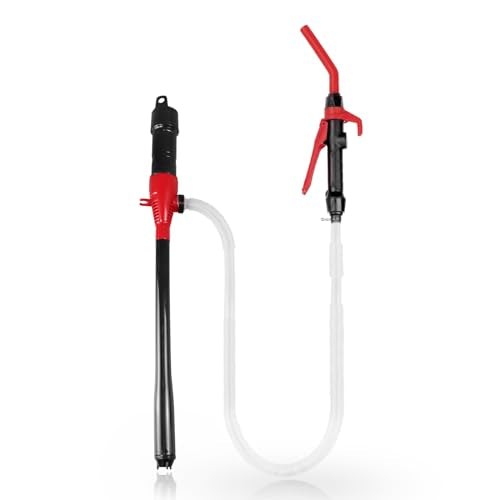 FUELIO Gas Transfer Pump Battery Powered - Fuel Transfer Pump with Nozzle - Battery Operated Gas Pump With 3 FT Long Hose 2.2 GPM Transfer Pump For Water Kerosene Gas Can… - color: Red