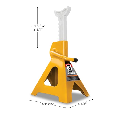 Performance Tool W1619 3 Ton Trolley Jack and Jack Stands: 6000 lb Capacity, 5.75-17.125-in Lift, 11.25-16.75-in Height Ratchet-Style Jack Stands, Swivel Casters and Steel Wheels, High-Viz Yellow