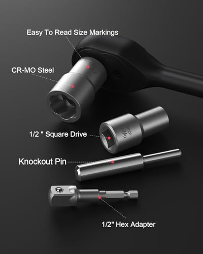 Kolvoii 16-Piece 1/2" Drive Bolt Extractor Kit & Nut Extractor Socket Set | Lug nut removal tool with deep extractor sockets; reverse spiral flutes grip damaged bolts and rounded nuts - size: 16 PCS