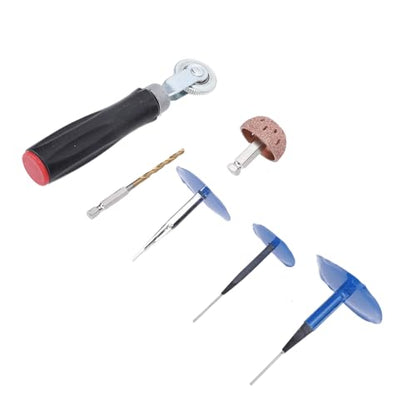 RiToEasysports Tire Patch Kit, ABS Metal Tire Repair Patch Plug Set 27pcs with Roller Buffing Wheel and 4mm Drill Bit, Repair Tool for Cars Trucks Bikes Scooters