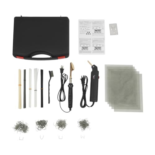 2 in 1 Plastic Welder Kit 100W Hot Stapler for Bumper Repair 800°F (Black) | Car Bumpers Kayaks Toolboxes Welding Repair Kit, Includes 400 Staples, Mesh, Rods, Smoother, Brush - color: Black