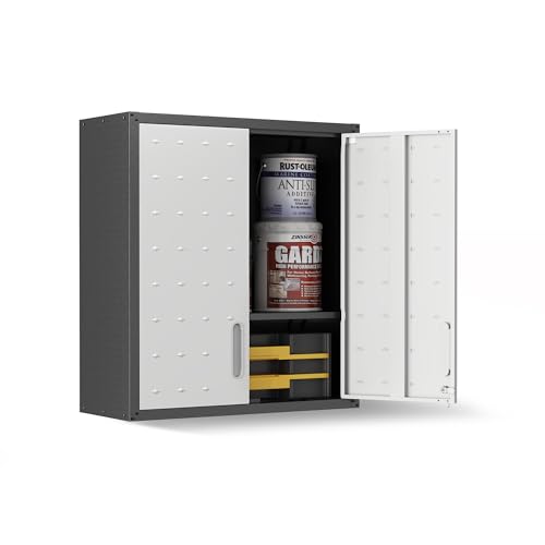 Garage Wall Cabinet,29.5" W Wall Mounted Garage Cabinets with Adjustable Shelf,Heavy Duty Lockable Metal Cabinet,Secure Hanging Tool Cabinet for Basement,Laundry Room,Workshop,Black/Grey - color: Black/Grey, size: Wall-2 Doors