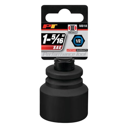 Performance Tool M818 1/2-Inch Drive 1-5/16-Inch Impact Socket - Heavy Duty Socket for High Torque Applications with Industrial-Grade Strength and Durability - size: 1/2" Dr. 1-5/16", style: Impact
