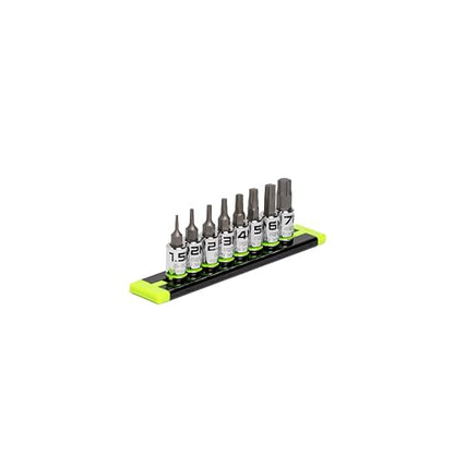 GRIPEDGE HEX Bit Socket Set | 8-PC - 1/4'' Drive Short Metric RPT Hex Driver Set | Sizes 1.5MM - 7MM | Made With S2 Steel | Includes Premium Aluminum Storage Rail |