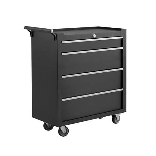 Rolling Tool Chest with Wheels, 4 Drawer Tool Storage Cabinet, Portable Toolbox Organizer with Lock, Heavy Duty Tool Chest Cart for Garage, Mechanic, Workshop, Shop, Mobile Tool Organizer, Black - color: Black, size: 4-Drawers
