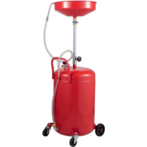 VEVOR 20-Gallon Waste Oil Drain Tank, Air Operated Portable Oil Drainer with Adjustable Funnel Height, Fluid Fuel Transfer Drainage with Wheels, Oil Change Container for Auto Repair Shops, Garages | Air Operated, Portable Oil Drainer, Adjustable Funnel He