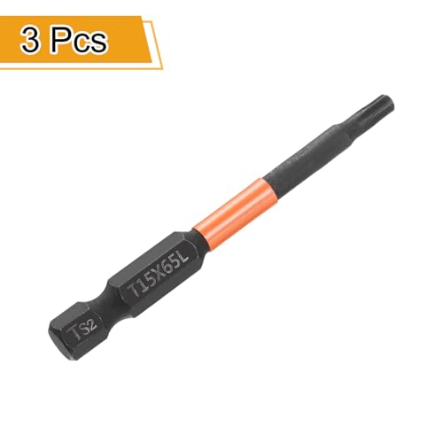 HARFINGTON 3pcs T15 Torx Head Screwdriver Bit 2.56" (65mm) Long 1/4" Hex Shank Magnetic No Hole Tamper Proof 6 Point Star Screw Driver Drill Bits Phosphate S2 Steel Industrial Power Tools - size: T15