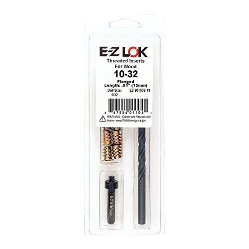 E-Z LOK E-Z Hex Thread Repair Kit for Soft Wood Flanged Threaded Inserts 10-32 x 13mm, Drill, Installation Tool - size: 10-32 x 13mm, (EZ-901032-13), style: Flanged