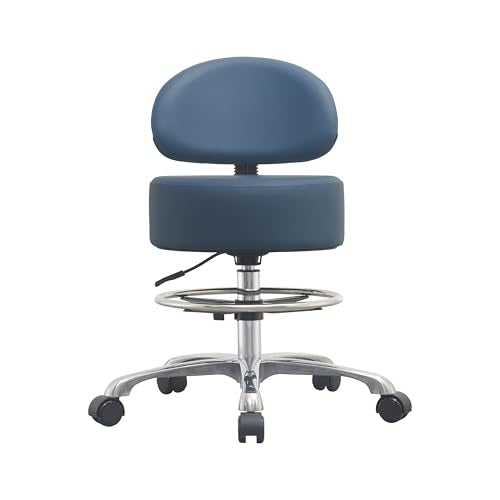 Height Adjustable Rolling Shop Stool with Back Support - Kitchen Stool with Wheels Heavy Duty Stool with Back for Salon,Spa,Massage,Tattoo,Esthetician – Rolling Stool Extra Thick for Extreme Comfort - color: Royal Blue, style: Classic