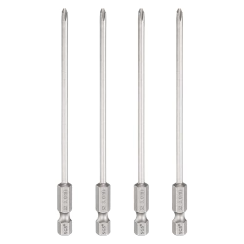 HARFINGTON 4pcs #1 Phillips Screwdriver Bit PH1 1/4" Hex Shank 4.3" (110mm) Long 0.12" Rod Magnetic Cross Head Drill Bits S2 Steel Industrial Screw Driver Bit for Electric Power Tools, Gray - size: PH1 x 4.3" x 0.12"