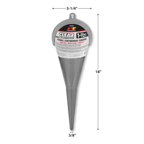 Performance Tool W4058 Clear View XL Long-Reach Funnel, 1.5 Pint, Splash Guard, Bottle Rest, Oil, Transmission Fluid, Coolant, Gear Oil, Automotive Funnel, Gray