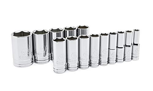 GEARWRENCH 14 Pc. 1/2" Drive 6 Pt. Deep Socket Set, SAE - 80733